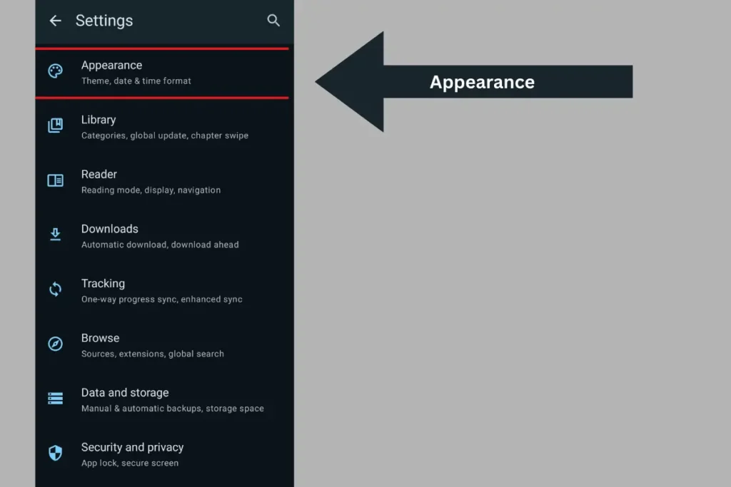 Appearance feature of tachiyomi