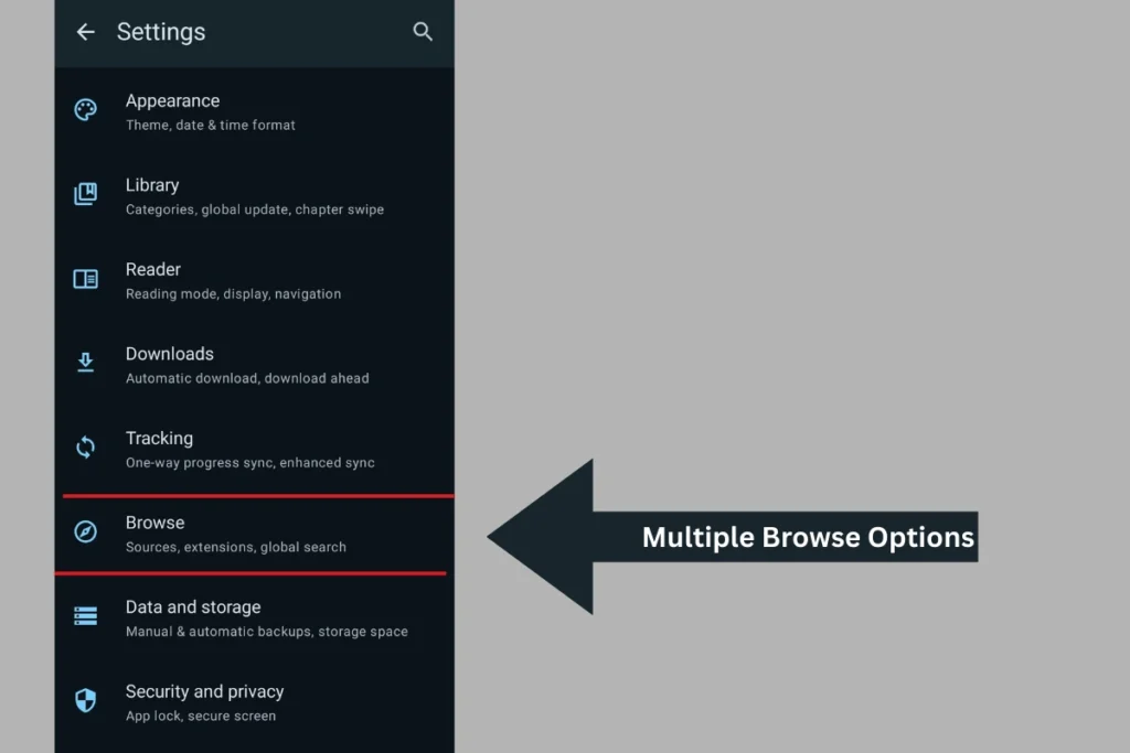 browse section feature present in tachiyomi
