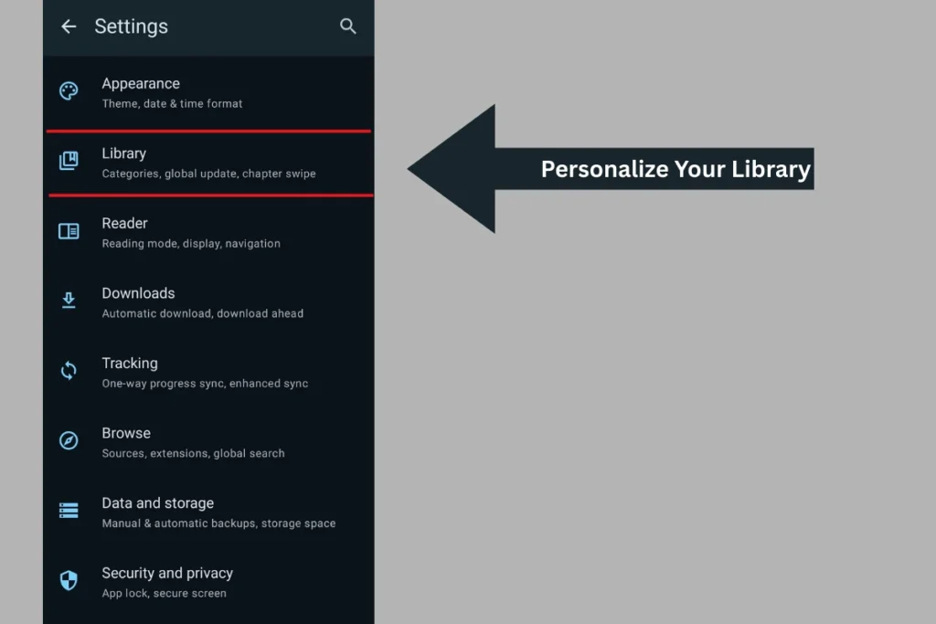 feature of Tachiyomi Apk include library personalize